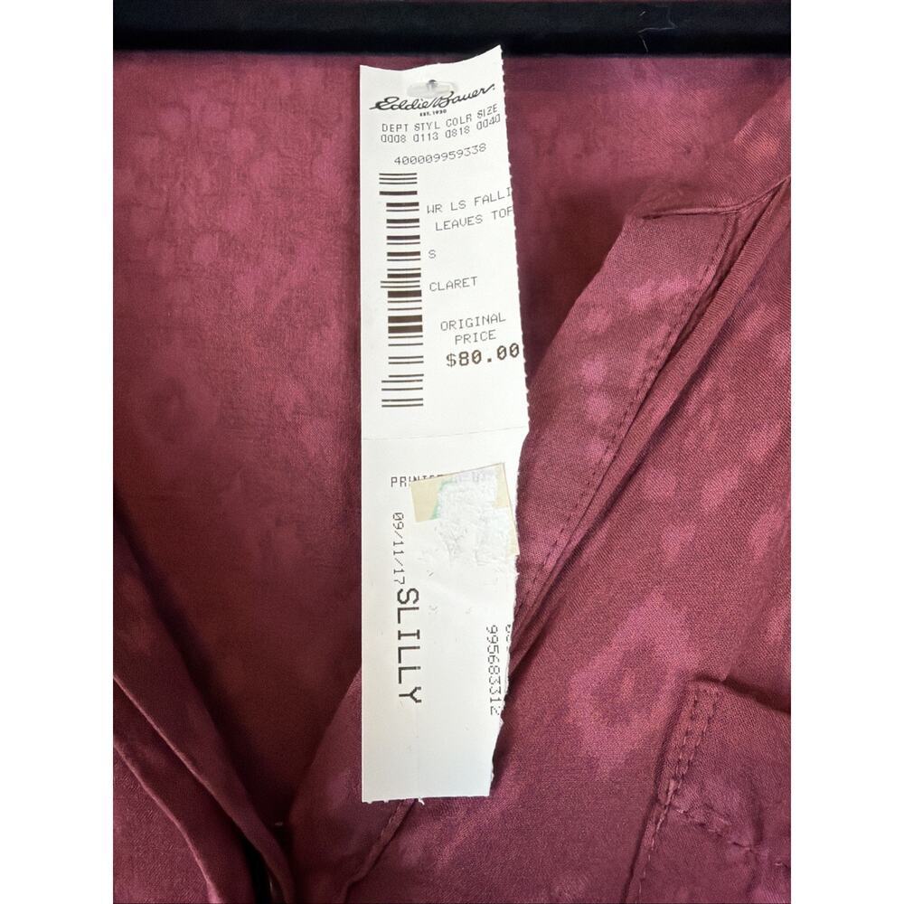 NWT Women's Eddie Bauer Lightweight Button Up Blouse Burgundy Size S MSRP $80 - Picture 5 of 9